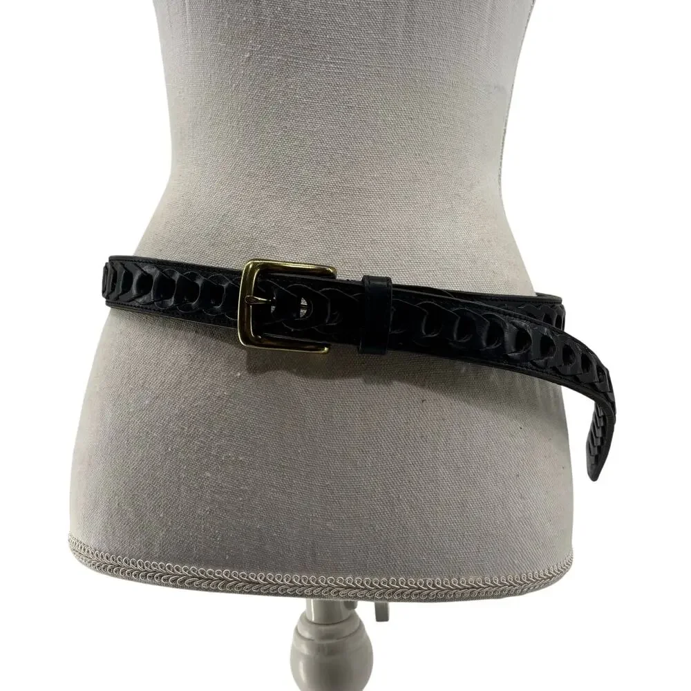 Men's Black Size 38 Genuine Leather Belt Casual Links Gold Buckle